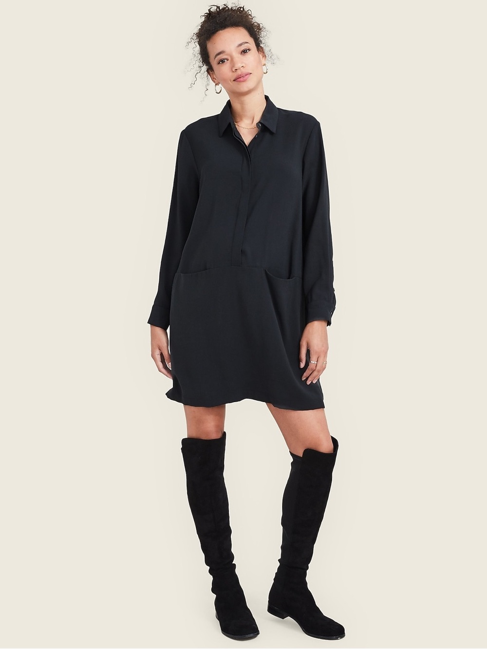 $248 NWOT Hatch Shia Black Mini Maternity Minimalist Shirt Dress Size 1/S